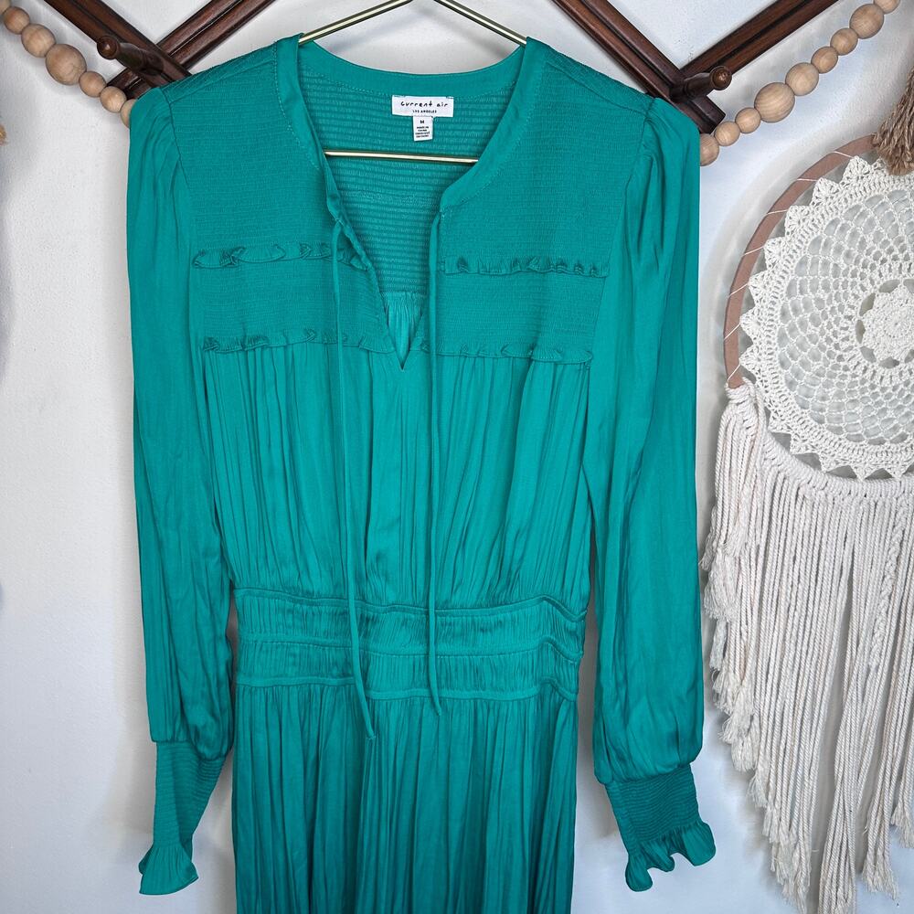 Current Air Aida Green Smocked Midi Dress